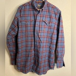 Ariat Rebar Flannel Men's Blue and Red Plaid Shirt size large